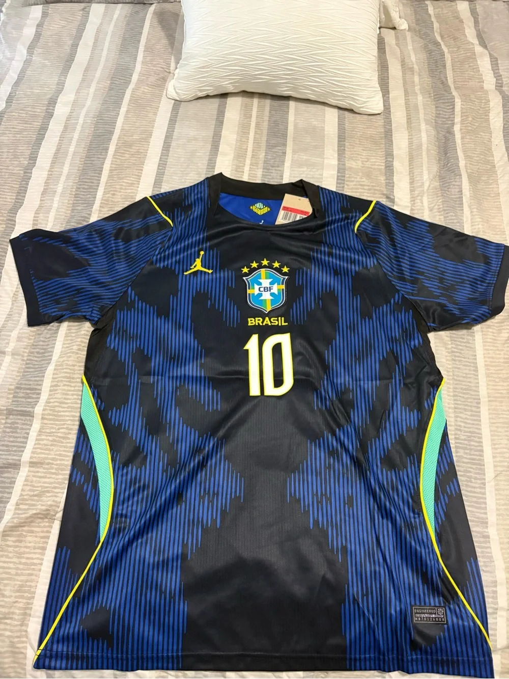 Jordan Brazil #10 Away Soccer Jersey — Blue & Black with Yellow Accents